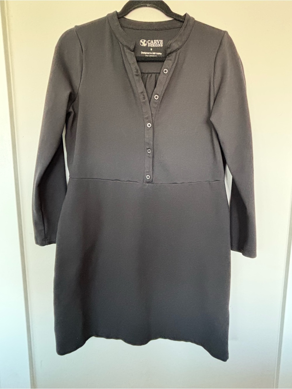 Carve Designs Charcoal Black Long Sleeve Henley Dress